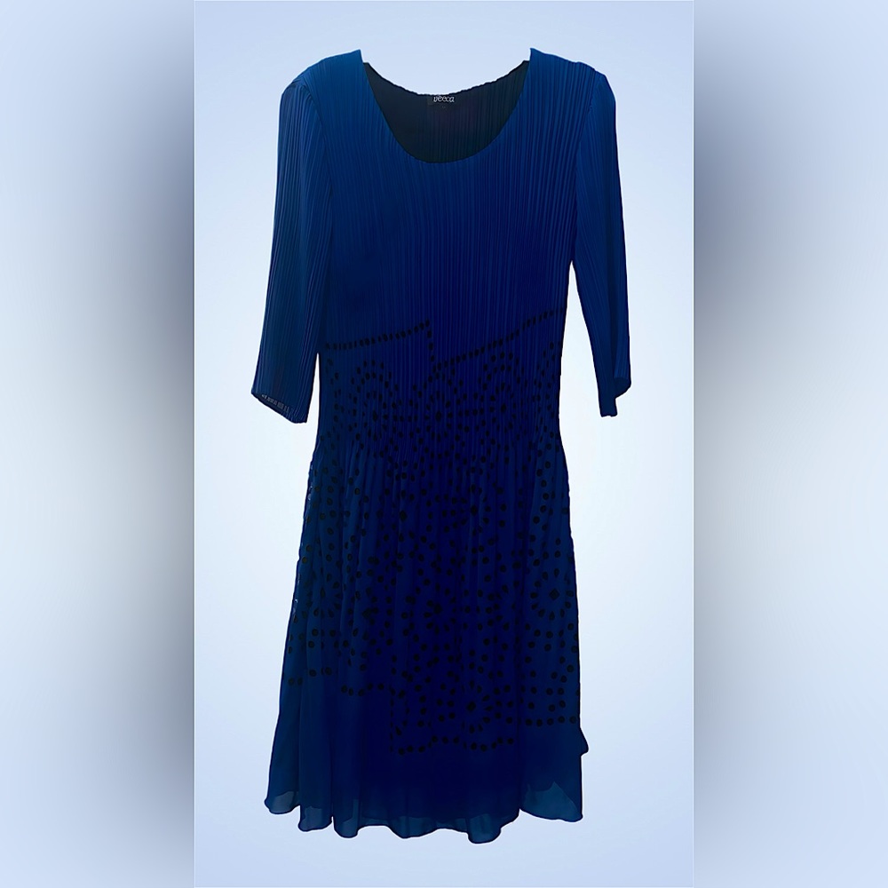 SOLD! Veeca Royal Blue/Black Pleated Midi Dress